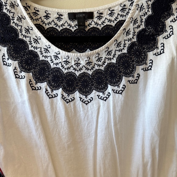 J. Crew Women's White dress with Navy Embroidery Cotton & Linen Blend Sz 2 - Picture 4 of 9